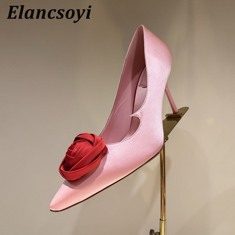 Slip Dress Satin - أحذية نسائية بكعب عالٍ مزينة بزهور
